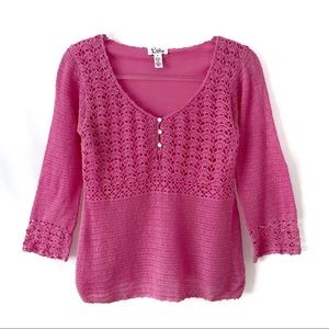 Lilly Pulitzer Crochet Overlay Linen Blend Sweater Top Sz M